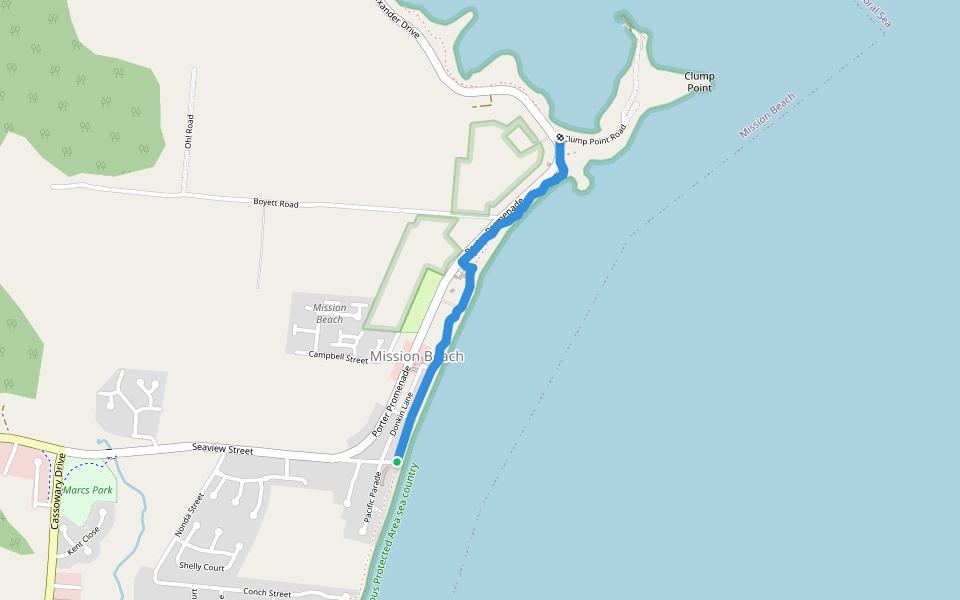 Ulysses Link Walking Track walking route map in Mission Beach