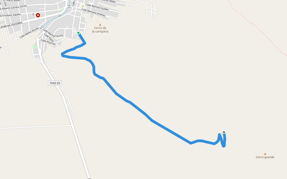 Camino al Cerro Grande walking route map in Ciudad Tula