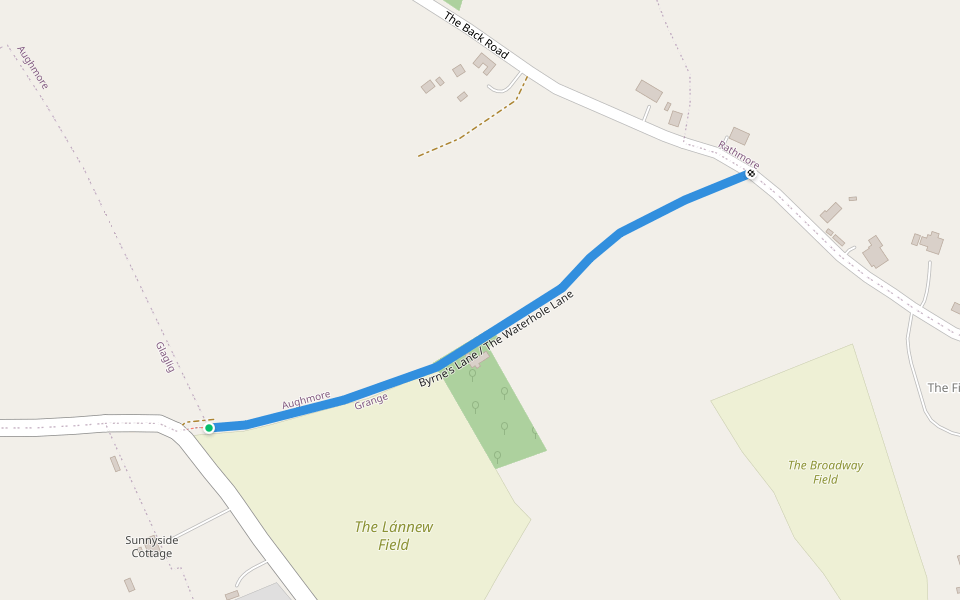 Byrne's Lane / The Waterhole Lane walking route map in Broadway