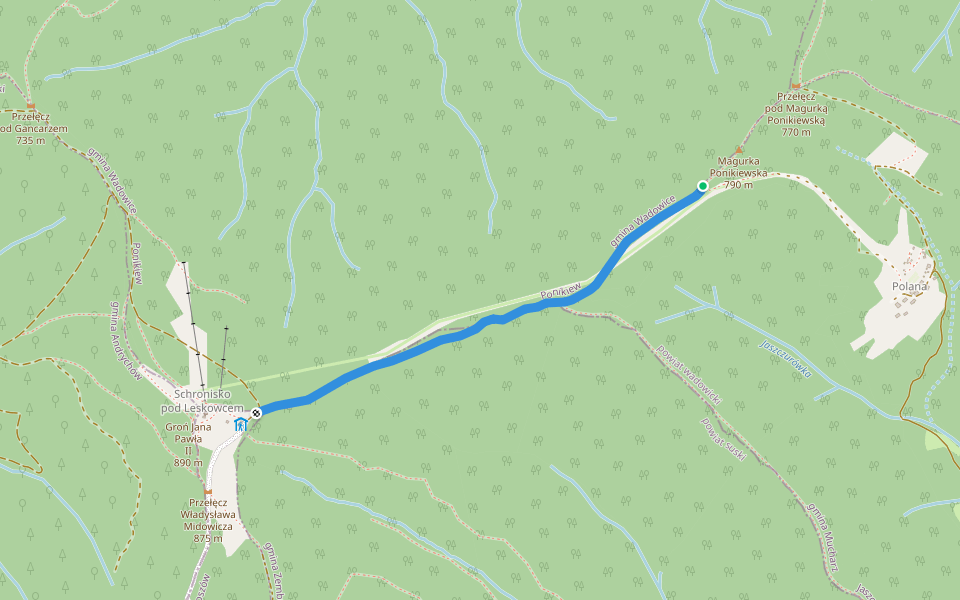 Jaśkowa Droga walking route map in Ponikiew