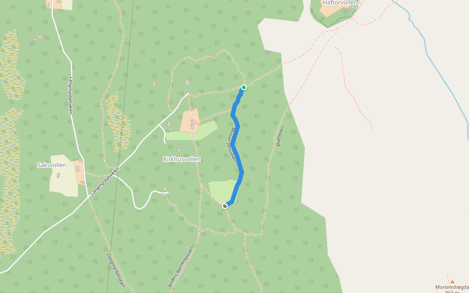 Morten-Jensveien walking route map in Orvos