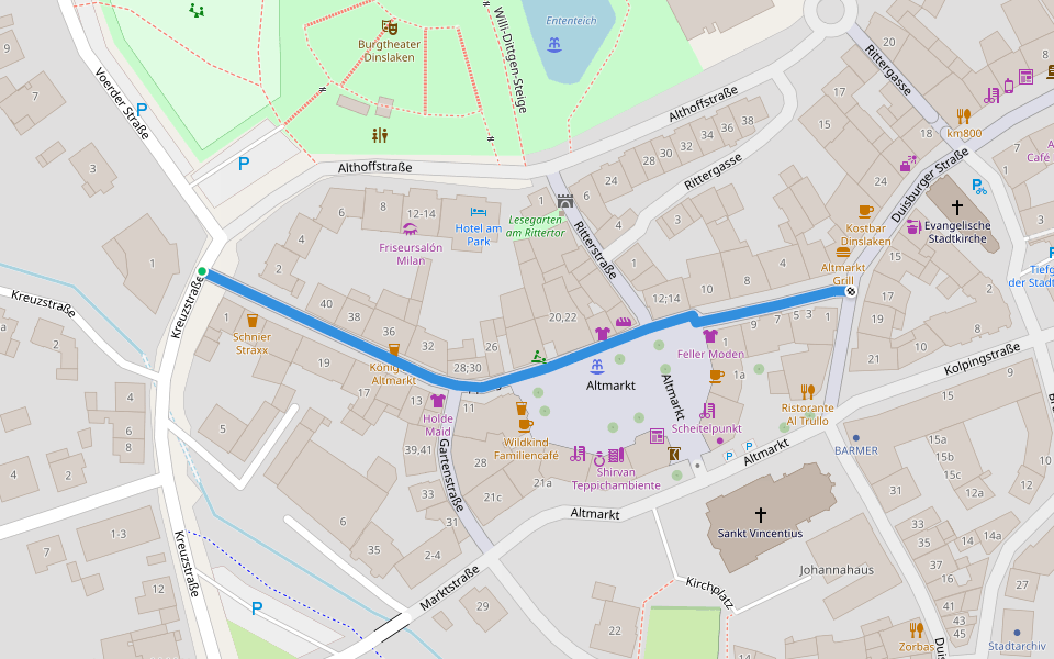 Eppinghovener Straße walking route map in Dinslaken