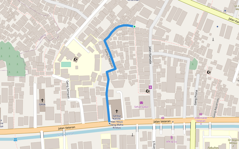 Gang 2 Merpati walking route map in Banjarmasin