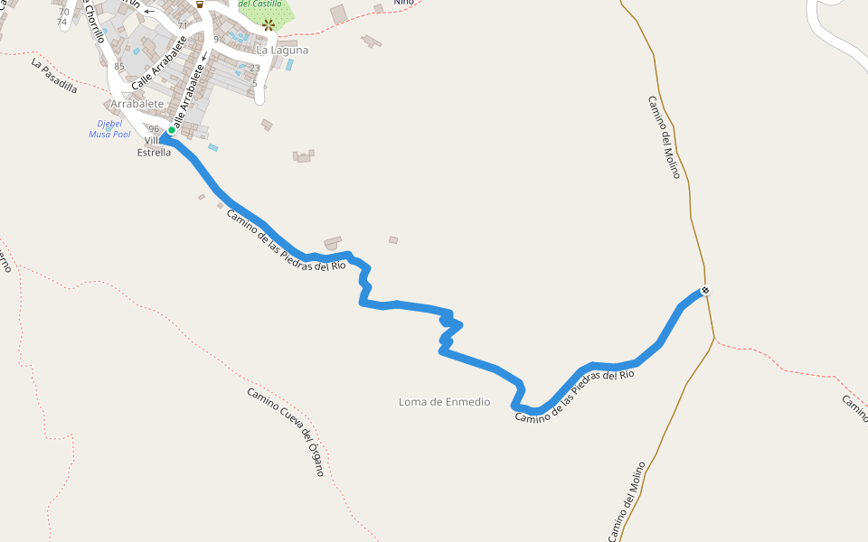 Camino de las Piedras del Río walking route map in Gaucín