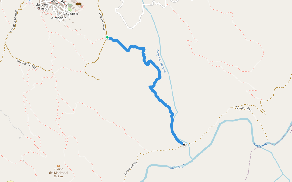 Camino de los Pinos Reales walking route map in Gaucín