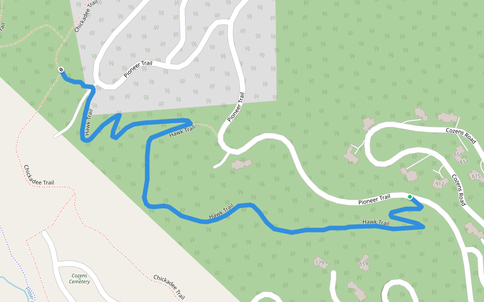 Hawk Trail walking route map in Granby