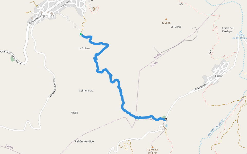 Ruta Medieval walking route map in Juviles