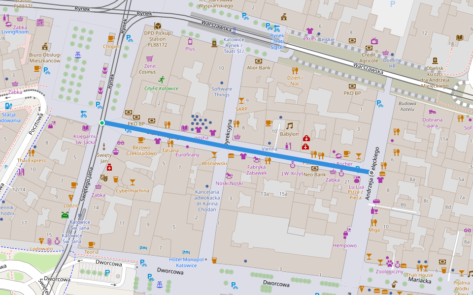 Staromiejska walking route map in Katowice
