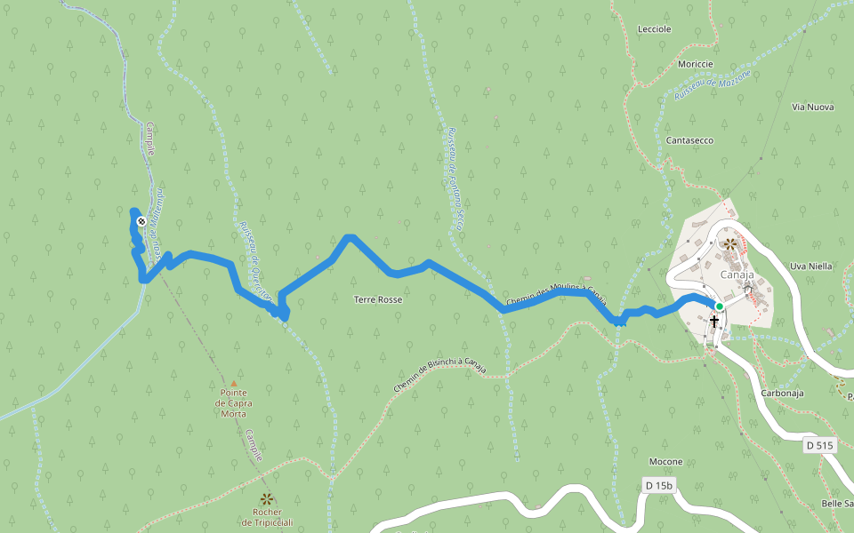 Chemin des Moulins à Canaja walking route map in Campile