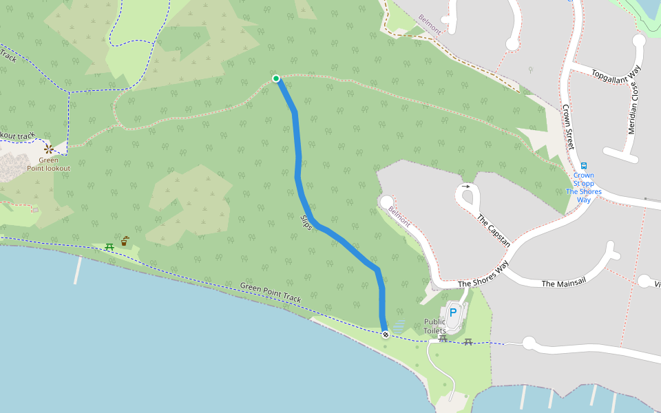 Slips walking route map in Belmont