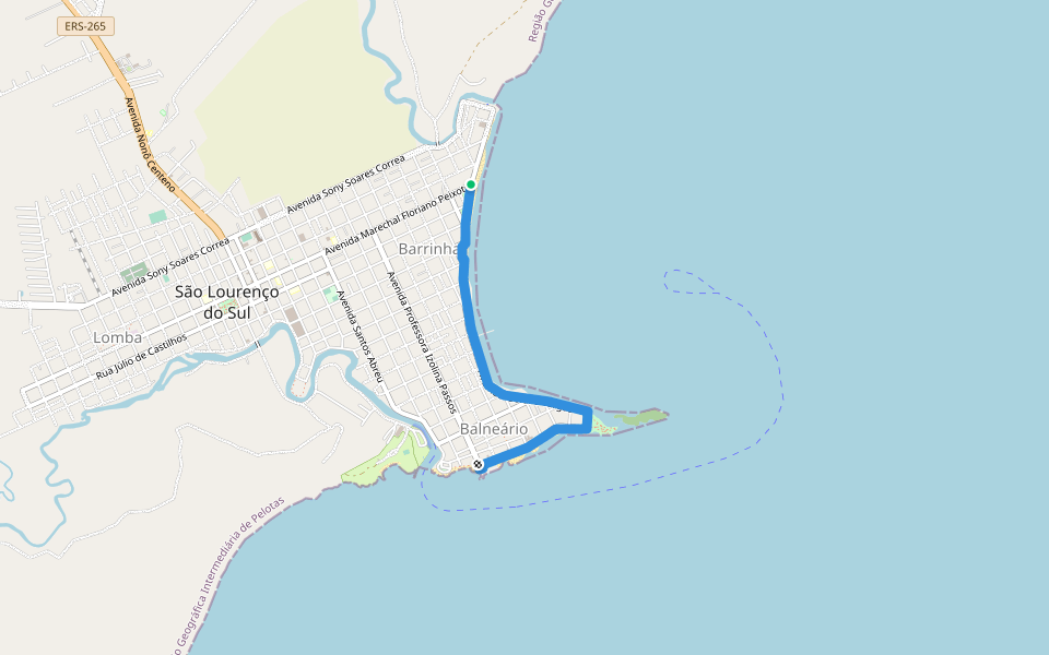 Calçadão da Praia walking route map in São Lourenço do Sul