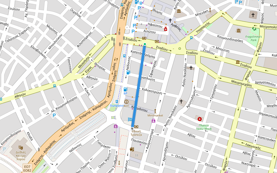 Αριστομένους walking route map in Kalamata