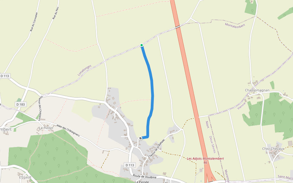 Chemin des Champs Doux walking route map in Limalonges