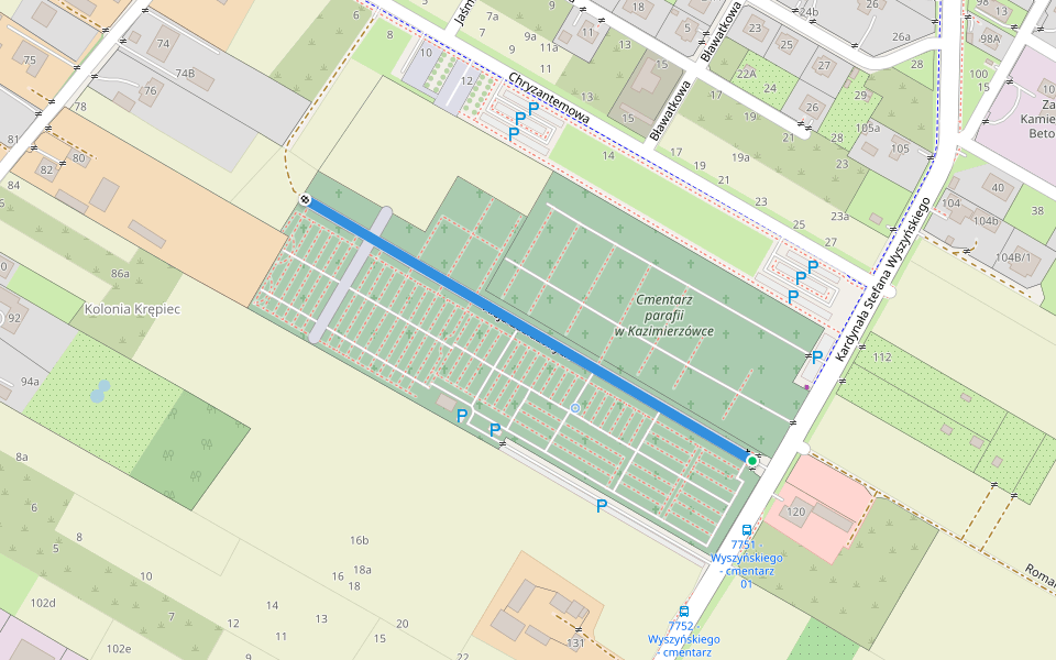 Aleja Zasłużonych walking route map in Świdnik