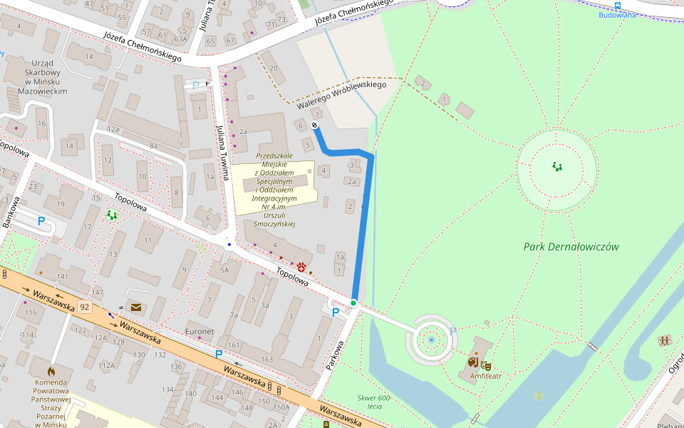Parkowa walking route map in Mińsk Mazowiecki