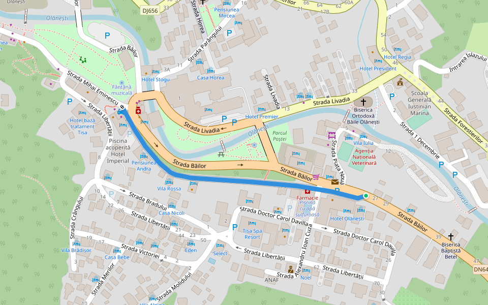 Aleea Trandafirilor walking route map in Băile Olănești