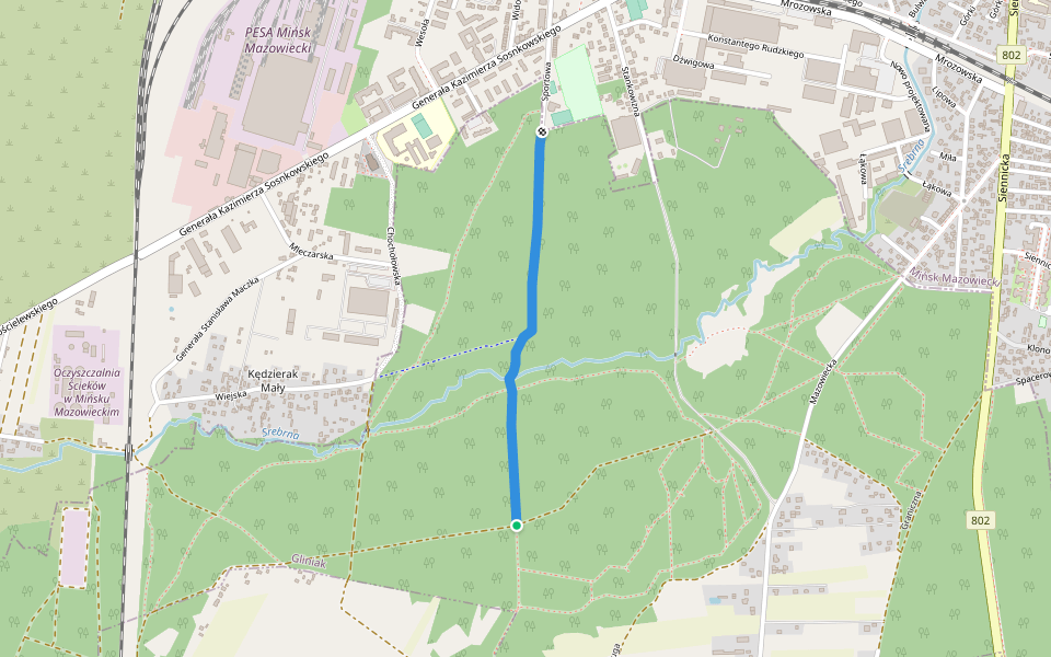 Do "Pompki" walking route map in Mińsk Mazowiecki