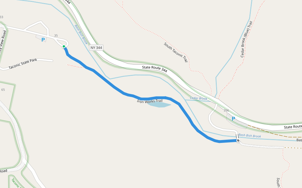 Iron Works Trail walking route map in Copake