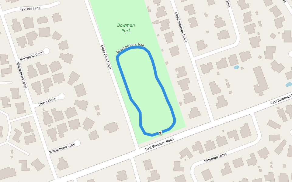Bowman Park Trail walking route map in Round Rock