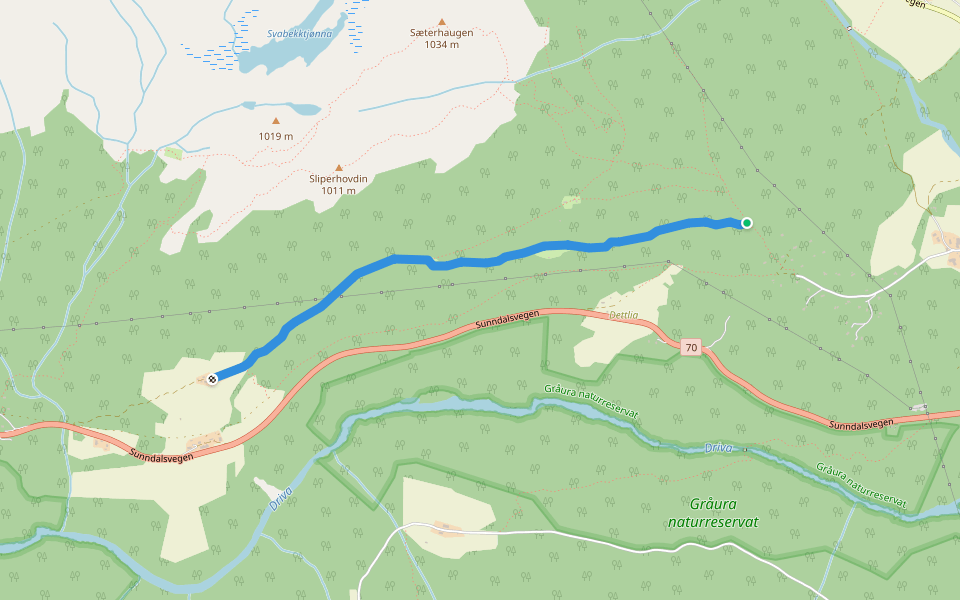 Kløvstien øvre walking route map in Lønset