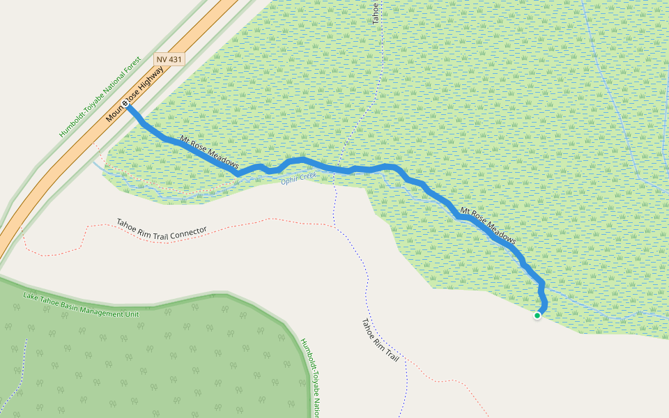 Mt Rose Meadows walking route map in New Washoe City