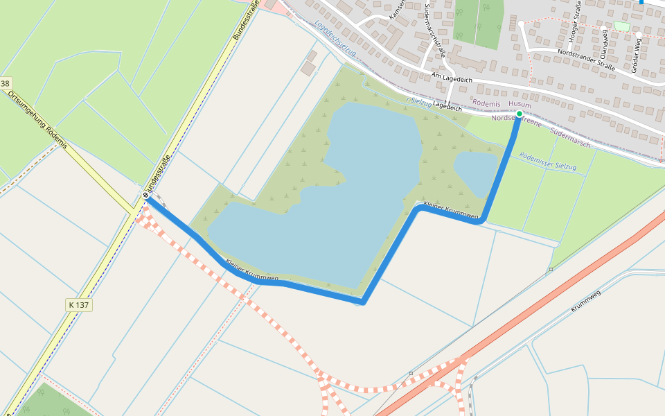 Kleiner Krummweg walking route map in Husum