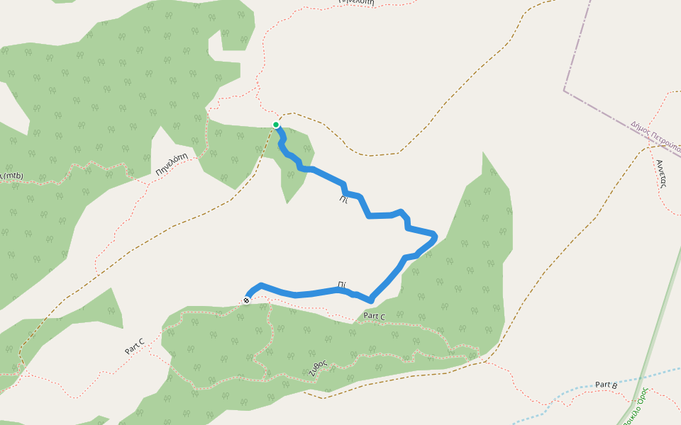 Πί walking route map in Aspropyrgos