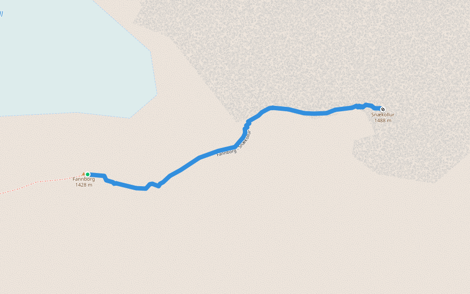 Fannborg - Snaekollur walking route map in Flúðir