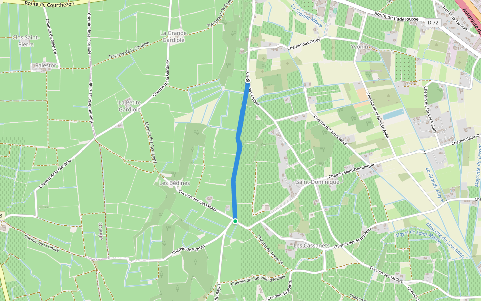 Traverse des Mulets walking route map in Courthézon