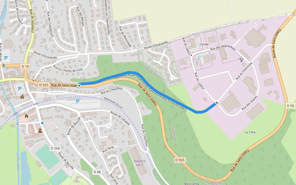 Ancienne Route Impériale du Havre à Lille dite "La Vieille Côte" walking route map in Cany-Barville