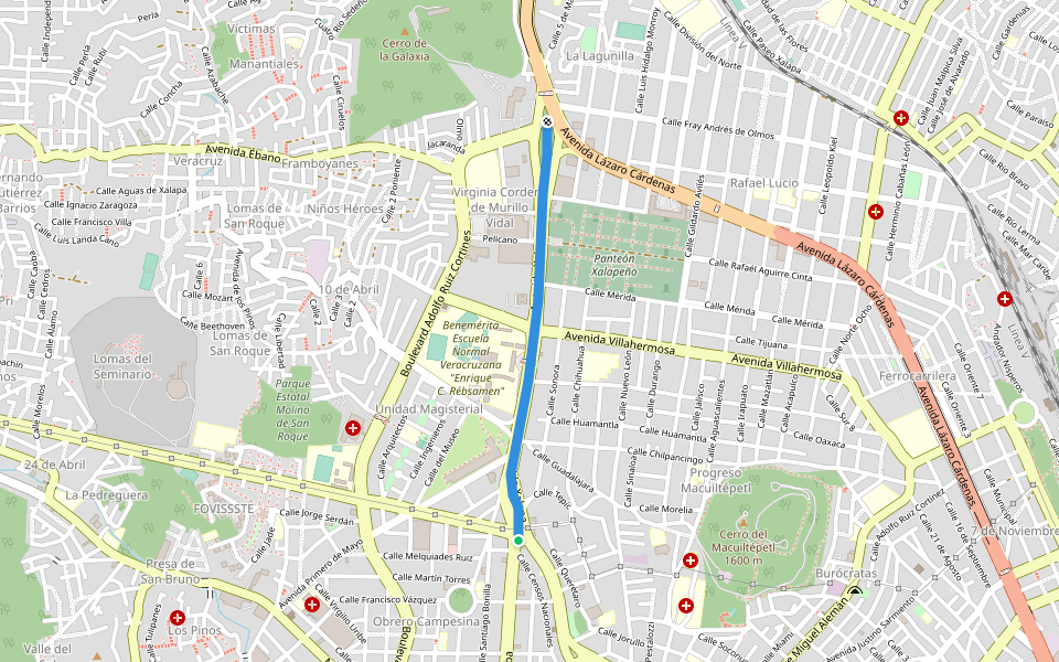 Paseo Virginia Cordero de Murillo Vidal walking route map in Xalapa-Enríquez