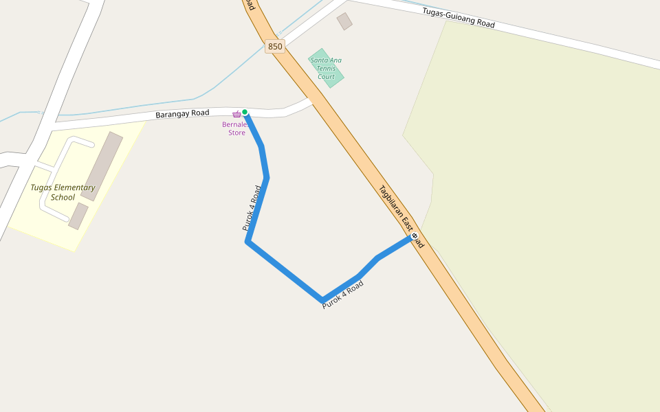 Purok 4 Road walking route map in Candijay