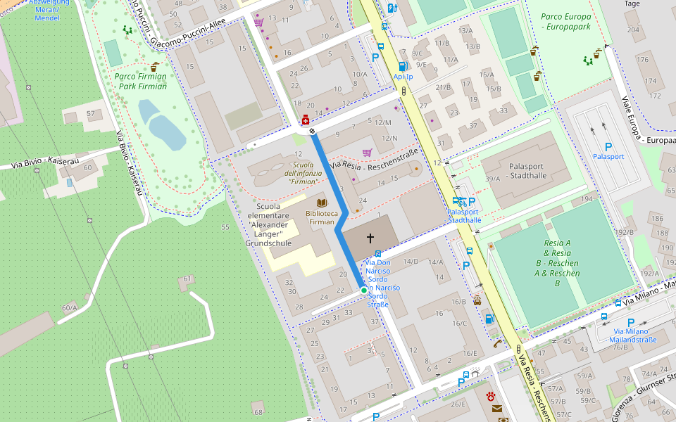 Piazza Maria Montessori - Maria-Montessori-Platz walking route map in Bolzano