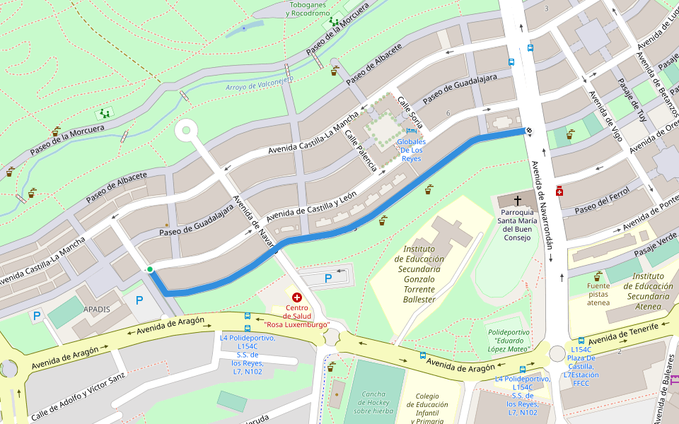 Paseo de Segovia walking route map in San Sebastián de los Reyes