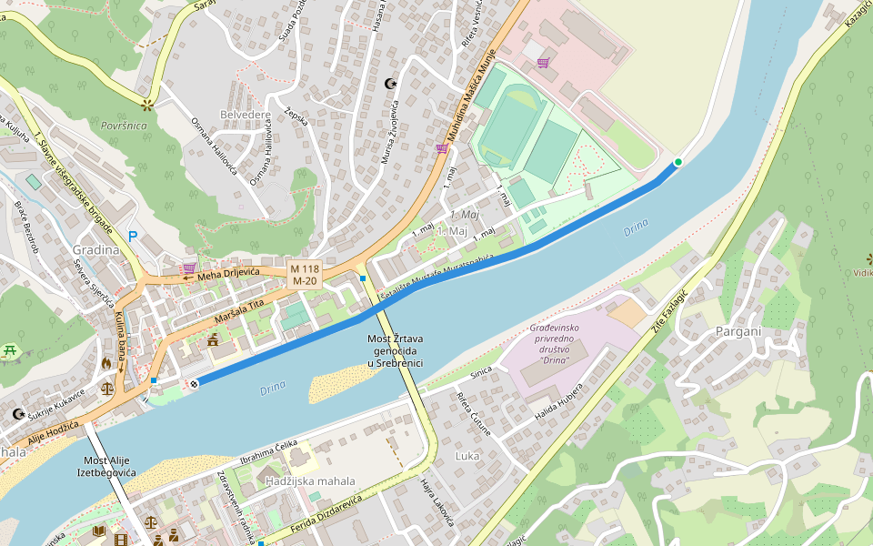 Šetalište Mustafe Muratspahića walking route map in Goražde
