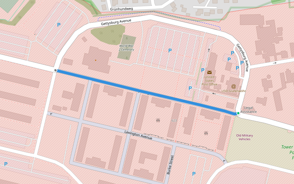 Gettysburg Avenue walking route map in Grafenwöhr