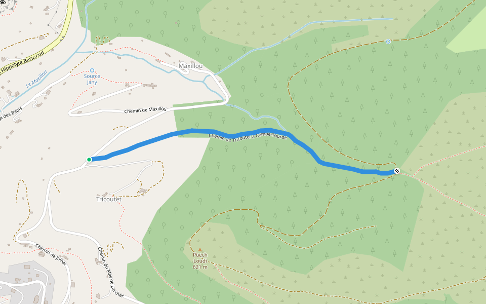 Chemin de Tricoutet à Combe-Sourde walking route map in Saint-Affrique