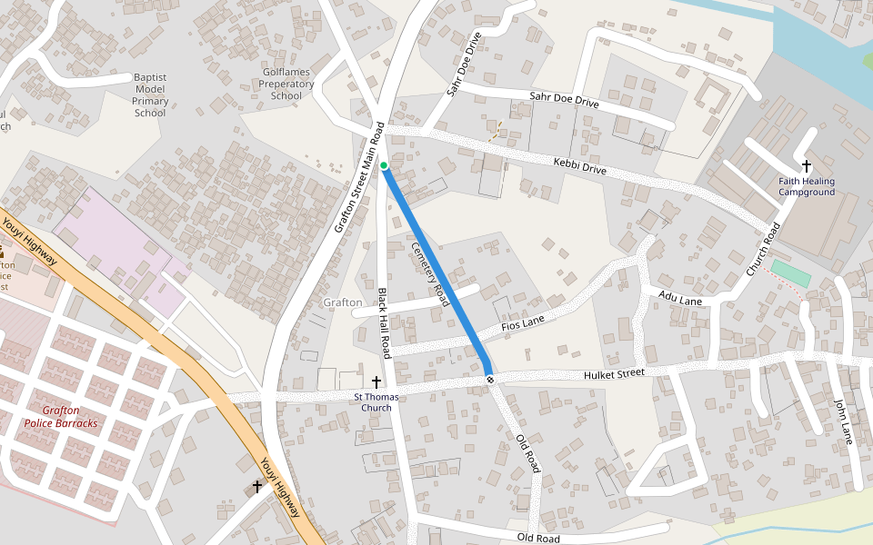 Cemetery Road walking route map in Freetown