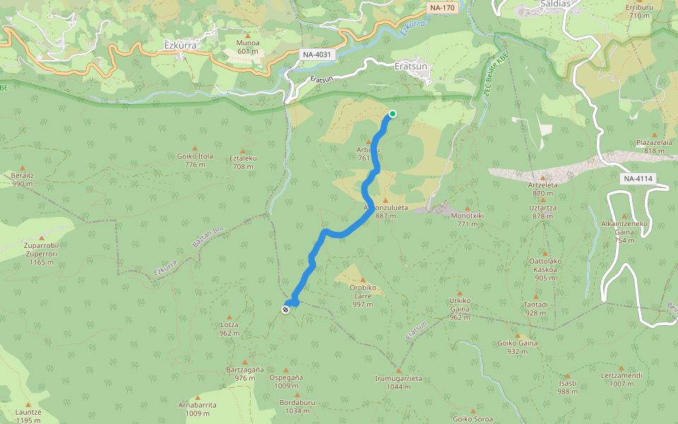 Arrarasko bidea walking route map in Erasun