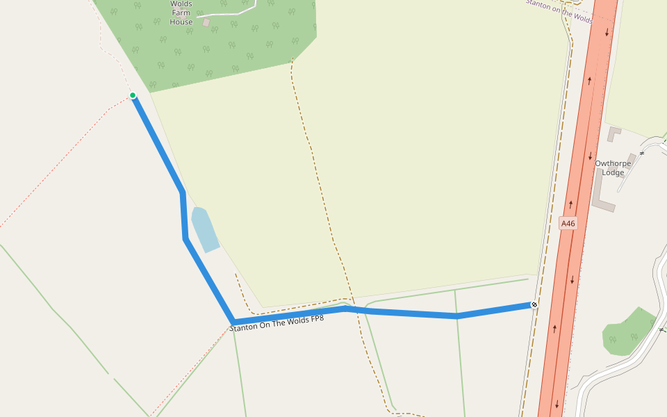 Stanton On The Wolds FP8 walking route map in Stanton-on-the-Wolds