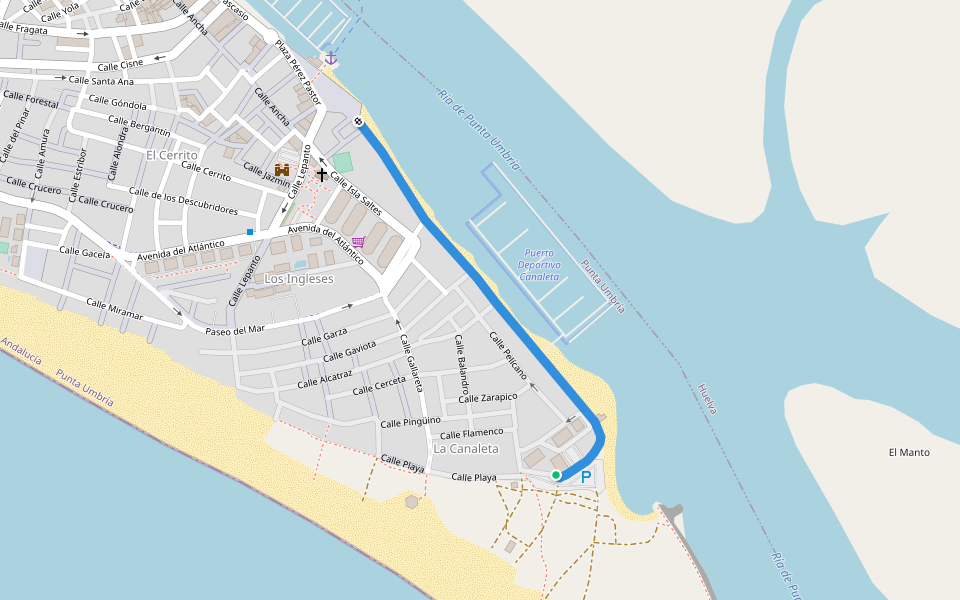 Calle Almirante Pérez de Guzman walking route map in Punta Umbría