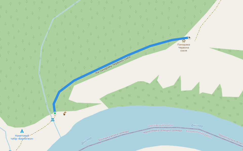 На панораму Червоної скелі walking route map in Berem'yany