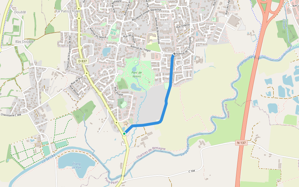 Chemin des Touches walking route map in Chartres-de-Bretagne