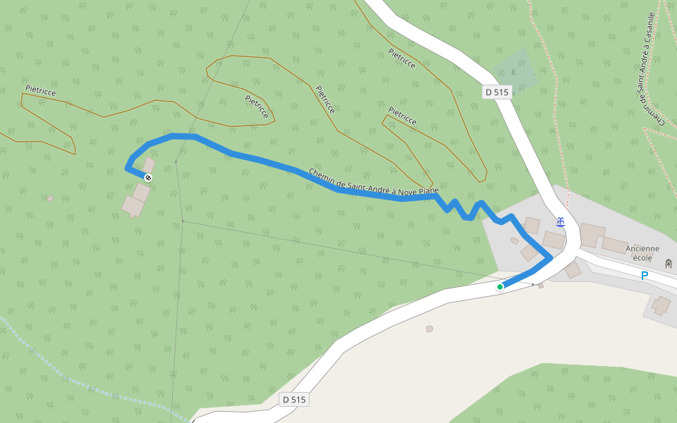 Chemin de Saint-André à Nove Piane walking route map in Crocicchia