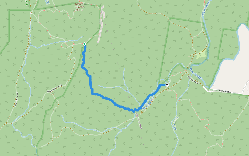 Purtons Flat to Mount Duncan Track walking route map in Riana