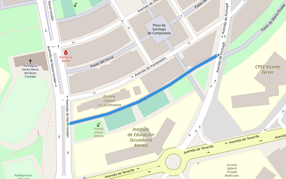 Pasaje Verde walking route map in San Sebastián de los Reyes