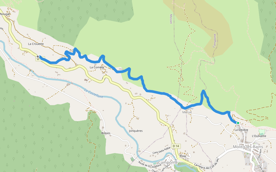 Canal de Molitg walking route map in Molitg-les-Bains