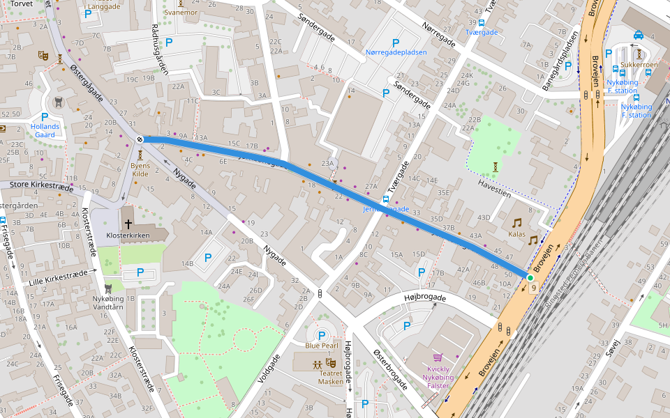 Jernbanegade walking route map in Nykøbing Falster