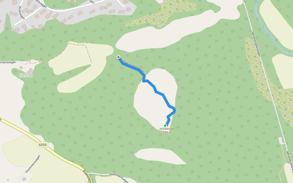 Path to Horberget walking route map in Hustad