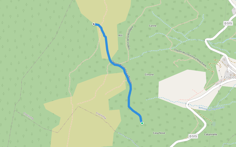 Chemin de Crocicchia à Bisinchi walking route map in Crocicchia